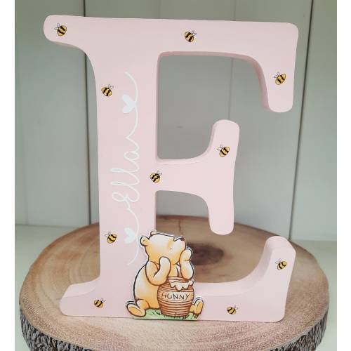 Winnie The Pooh Freestanding Wooden Letter- Personalised Baby Name Shelf Decor For Nursery.