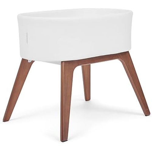 Delta Children Aero Bassinet - Portable Baby Crib with Solid Wood Legs, Organic GOTS Certified Performance Fabric Exterior, Breathable Interior, Includes Mattress Pad & Fitted Sheet, White