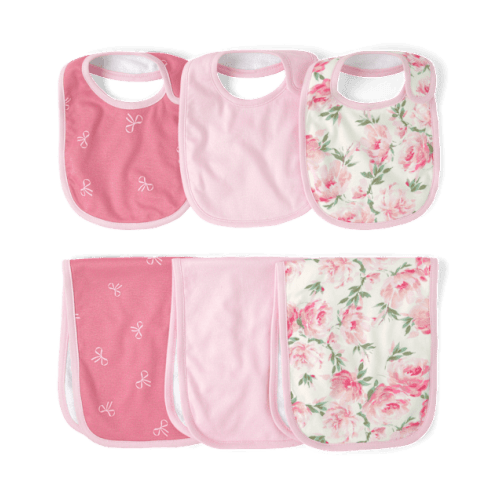 Baby Girls Floral Bib And Burp Cloth 6-Piece Set - Pink