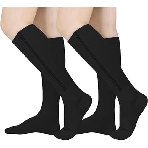 2 Pairs Zipper Compression Socks, 15-20 mmHg Closed Toe Compression Stocking with Zipper for Women and Men
