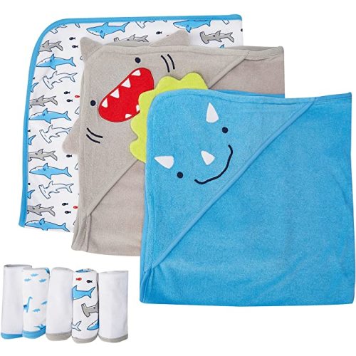 Simple Joys by Carter's Unisex Babies' 8-Piece Towel and Washcloth Set - One Size - Shark/Dinosaur
