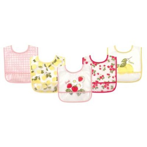 Hudson Baby Infant Girl Waterproof Peva Bibs 5pk, Strawberry, One Size