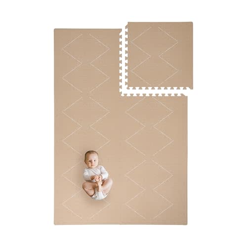 Toddlekind Playmat - Premium Foam Playmat, 4 x 6 feet, 6 Tile Extra Thick Foam Floor Puzzle Mat for Babies/Toddlers Stylish, Non-Toxic, Odorless. Perfect for Tummy Time & Crawling. 0m+ (Dark Beige)