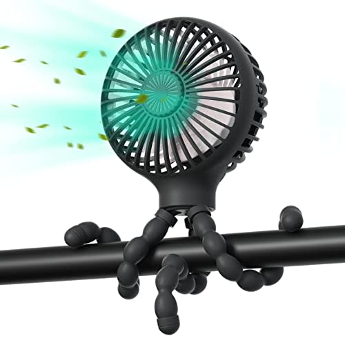 Merecefan Stroller Fan Battery Operated Upgraded Baby Fan Flexible Tripod Clip on Fan with Lights Aromatherapy 3 Speeds Mini Portable Fan for Car Seat (Black)