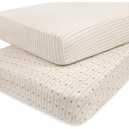 Ely's & Co Bassinet Sheets - Blue Linear Berry Leaf