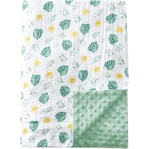 david's kids Muslin Minky Baby Blanket for Boys Girls with Muslin Cotton Front and Dotted Fleece Backing, Breathable and Soft Lightweight Receiving Blanket for Newborns, 40x50 Inches, Leaf