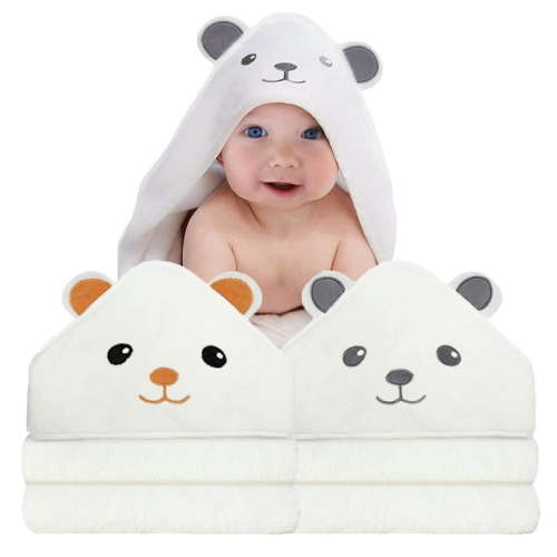 IFCOW 2pcs Baby Hooded Towels Soft Cotton Baby Bath Towel ,31.5 x 31.5" Ultra Absorbent Towel for Newborn Toddler Infants Babie Gifts,white