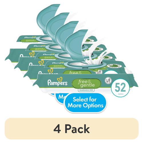 (4 pack) Pampers Free & Gentle Baby Wipes Unscented, 1-Pack 52 Wipes