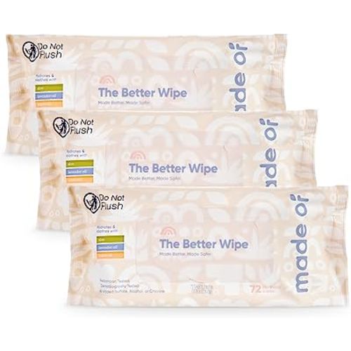 Organic Sensitive Baby Wipes, Hypoallergenic Soothing Sensitive Skin Wipes, Fragrance-Free, Chemical-Free, Alcohol-Free, Water Based Aloe and Argan Oil, Made in the USA, 72 Count (Pack of 3)