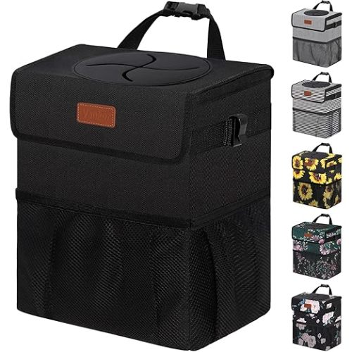 Black, Vankor Car Trash Can for Car Cute, Car Trash Bag Bin Hanging Waterproof Automotive Car Garbage Cans Leak Proof Vehicle Trash Can - 2.2 Gallons