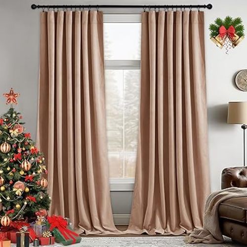 StangH Nursery Sunlight Blush Velvet Curtains - Room Darkening Curtains for Bedroom Elegant Interior Decoration Privacy Window for Living Room, W52 x L96, Blush Beige, 2 Panels