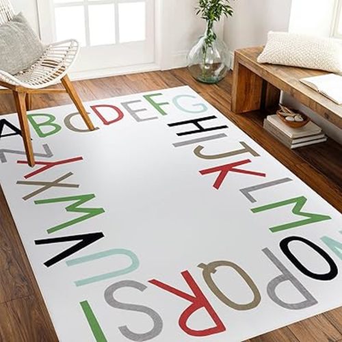 Topotdor Rainbow Kids Play Rug Alphabet Nursery Area Rug Extra Large Soft Crawling Play Mat for Children Toddlers Bedroom (59x83 inch,Multi Color)