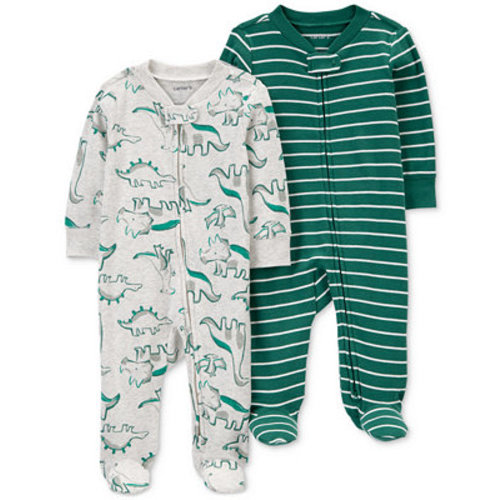 Baby Boy 2-Way-Zip Footed Sleep and Play Coveralls, Pack of 2