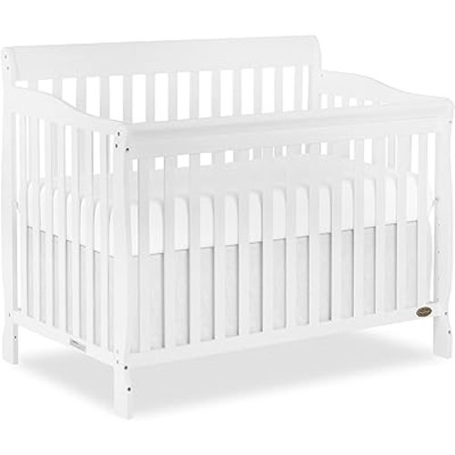 Dream On Me Ashton 4-in-1 Convertible Full-Size Baby Crib, White, GreenGuard Gold & JPMA, Sustainable Pinewood, 4 Mattress Heights, Converts to Toddler, Day & Full-Size Bed