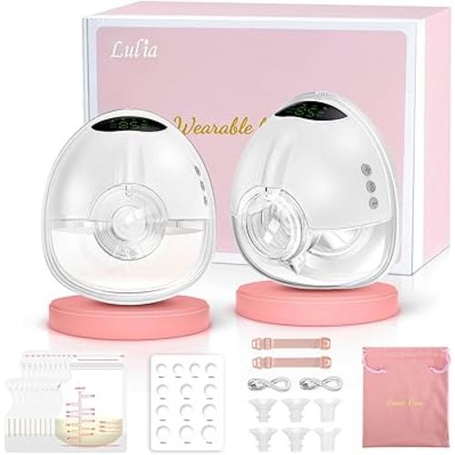 Lulia Breast Pump Hands Free, Wearable Breastfeeding Pump with 4 Mode and 9 Level, Strong Suction, Painless, Anti-Backflow, BPA Free, Portable Electric Breast Pumps with 17/19/21/24MM Flanges