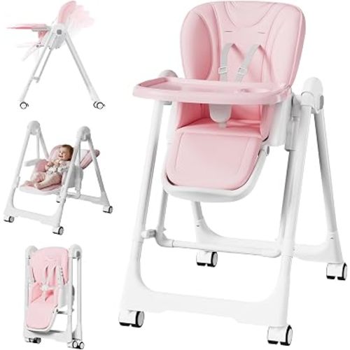 High Chairs for Babies and Toddlers Foldable with Rocking Mode (Pink)