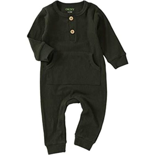 okdiy Organic Cotton Newborn Baby Boy Girl Clothes Unisex Romper Infant Solid Long Sleeve Jumpsuit Coming Home Outfit