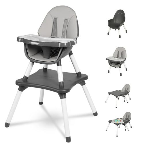 Gofirst 6 in 1 Baby High Chair,Convertible High Chairs for Babies and Toddlers/Booster Seat/Table and Chair Set,Babies Feeding Chair/5-Point Harness,4-Position Removable Tray&PU Cushion Baby Highchair