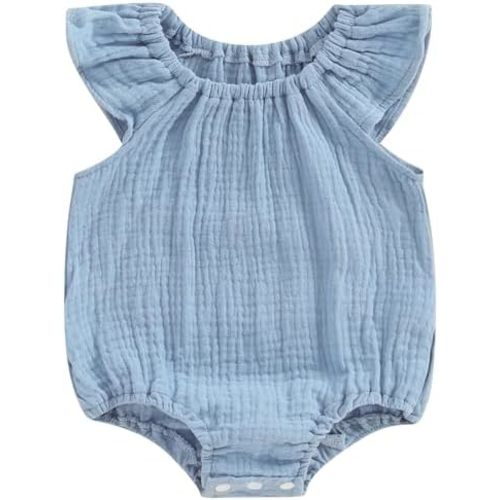 Mubineo Baby Girl Boy Summer Cotton Linen Romper Clothes Basic Plain Ruffle Sleeveless Comfy Rompers Newborn Tops