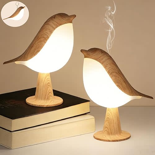 VoMii Bird Desk Lamp Set of 2, Small Table Lamp Cordless Touch Dimmable Night Light with 3 Color Temperature, Rechargeable Decorative Lamps for Bedroom Bedside Nightstand, Desk Decor, Bird Gifts