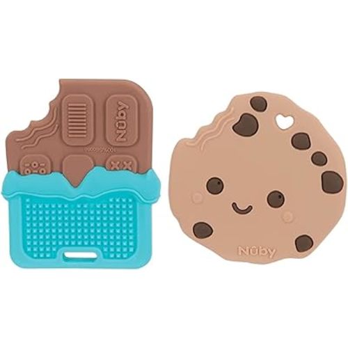 Nuby All Silicone Chocolate Chip Cookie and Chocolate Bar Teether - 3+ Months (Cookie/Chocolate)