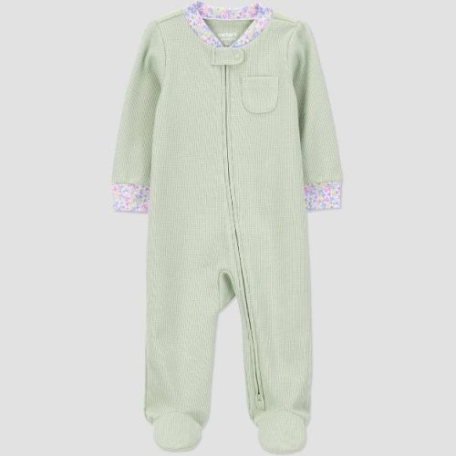 Carter's Just One You® Baby Girls' Sleep N' Play - Ivory 3M: Floral Footed Pajamas, Two-Way Zipper
