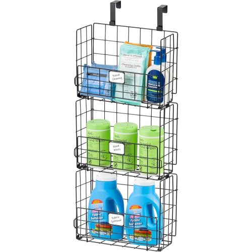 IRIS USA Over The Door Organizer, 3 Pack, Hanging or Wall Mounted Metal Wire Basket, Spice Rack Bathroom Cabinet Closet Laundry Pantry Door Organizer, Wall Baskets, Durable Easy Assembly, Black