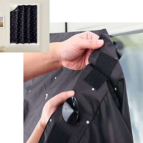 2-Pack Portable Blackout Curtains, Windows Glass Suction Cups Blackout Shades for Nursery Room, Max Extend 50" x 78", Baby/Kids Travel Use - Moon & Stars Pattern