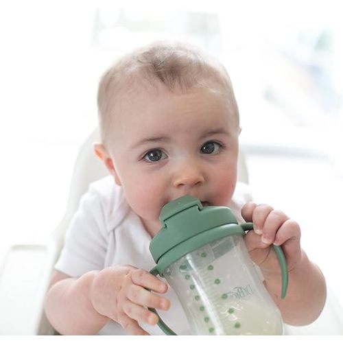 Dr. Brown's Milestones Baby's First Straw Cup Sippy Cup with Straw 6m+, 9oz/270ml, Olive Green