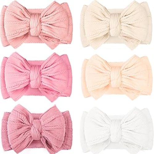 CÉLLOT 6 Pcs Baby Bows Headbands Nylon Hairbands Baby Girl Bows Hair Accessories for Newborn Infant Toddler Essentials (Classic Pink Series)