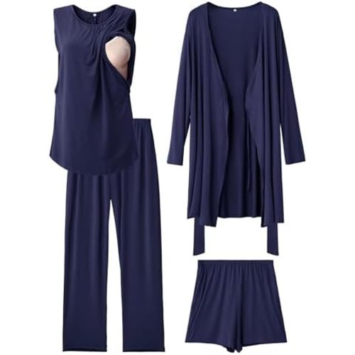 Rnxrbb 4 PCS Hospital&Home Nursing Pajamas Robe Set Maternity Postpartum Pj