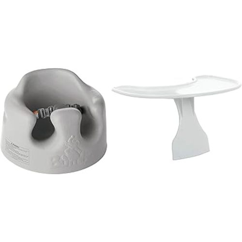Bumbo Baby Floor Seat with Removable Tray for Feeding and Play, Easy-Clean Soft Seating Support for 3-12 Months with 3-Point Safety Harness, Cool Grey