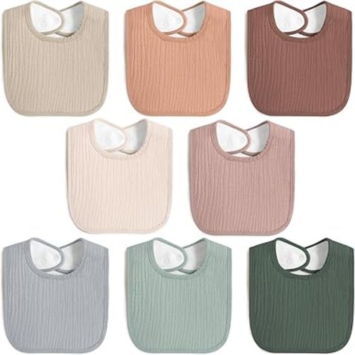 8 Pack Baby Muslin Bibs 100% Cotton Bibs for Boys Girls,Soft and Absorbent Bib Set for Feeding and Drooling