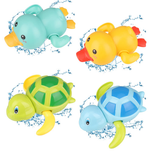 Bocaoying 4 Pack Bath Toy, Cute Animal Clockwork Bathtub Swimming Pool Toy, Floating Wind Up Baby Bath Toys for Toddlers 1-3, Boys and Girls(Turtle)