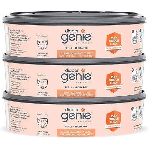 Diaper Genie Max Fresh Clean Laundry Scent Diaper Disposal Pail Refills, Pack Of 3