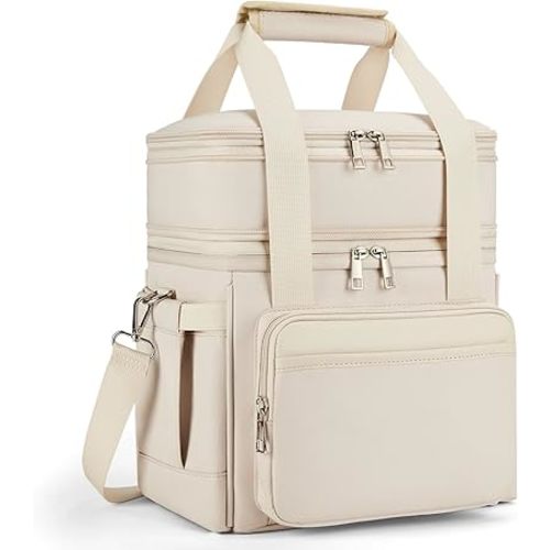 Insulated Lunch Bag & Lunch Box for Women - Double Deck Reusable Lunch Bag for men Tote Cooler Bag Leakproof Soft Expandable - Large Lunchbox for Work/Adult/Picnic/Outdoor (Cream，15L)