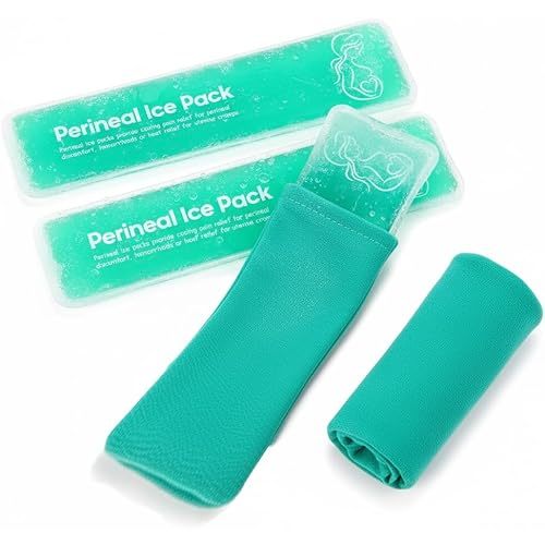 Perineal Cooling Pad, Postpartum Cold Packs Gel Bead Ice Pack Cold Therapy for Women After Pregnancy and Delivery, 2 Ice Pack and 3 Cover (Green Gel Ice Pack)