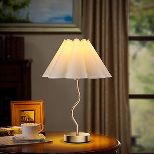 Pleated Table Lamp - Small Table Lamp 3 Way Dimmable Touch Lamps for Night Stands with USB C+A Ports Bedside Nightstand Lamp Morden Desk Lamp for Bedroom Home Kitchen Living Room Kids Room Nursery