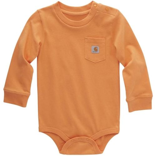 Carhartt Unisex Baby Long-sleeve Pocket Bodysuit - 9 Months - Tangerine