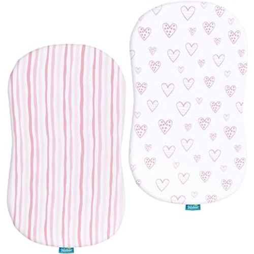 Bassinet Sheets Compatible with Halo Bassinest Swivel, Flex, Glide, Premiere & Luxe Series Sleeper, 100% Jersey Knit Cotton Sheets, Hourglass Bassinet Mattress Sheet, Pink Print for Baby
