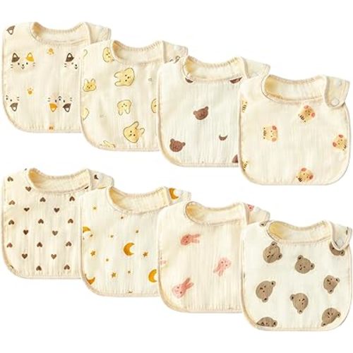 BUoonyer 8PCS Muslin Baby Drooling Bib for Boys Girls, Soft Absorbent Bandana Drool Bibs