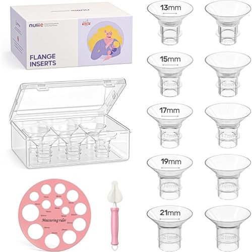 Nuliie 10PCS Flange Sizing kit 13/15/17/19/21mm for 24mm Flange/Shield of Most Pumps, BPA-Free Flange Inserts, Compatible with Momcozy/Elvie/Spectra/Bellababy/TSRETE/Nuliie Breast Pumps