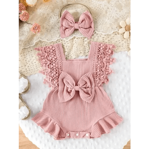 baby girls summer romper infant lace sleeve round neck - Temu