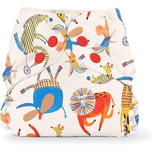 Esembly Cloth Diaper Cover - Reusable Swim Diaper, Waterproof, Breathable - Adjustable Outer Layer Over Absorbent Inner for Blowout Protection - Circus, Size 1 (7-17lbs)