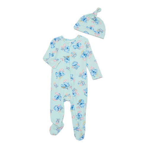 Disney Lilo and Stitch Baby Boys or Girls Viscose Sleep Footed One-Piece with Hat Set, 2-Piece, Sizes 0M–6/9M