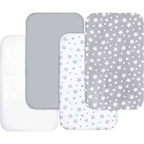 Bassinet Sheets for Baby Boys Girls 4 Pack(33" x 20"), Compatible with Mika Micky, Baby Delight, Dream On Me, Koola Baby, AMKE and Other Rectangle Bassinet Mattress, Grey