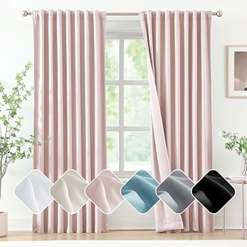 Pink Room Darkening Curtains for Girls Bedroom, 52 x 63 Inch Long, Set of 2 Curtain Panels, Thermal Insulated Pink Window Curtains for Baby Nursery, Back Tab/Rod Pocket