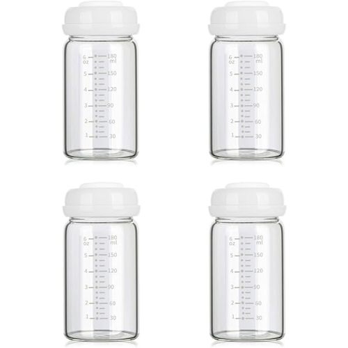 Glass Breast Milk Collection and Storage Bottles, 4 Pack, 6oz/180ml, Wide Neck, Compatible with Spectra S1 S2 9 Plus, Motif Luna, and Most Wide-Mouth Flanges, Borosilicate Glass, BPA Free