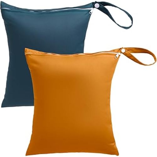 babygoal Travel Laundry Bags 2 Pack, Ideal for Travel, Gym and Swimming-Washable Waterproof Wet Dry Bags for Dirty Clothes, Bathing Suits and Swimsuits(yellow and brown)