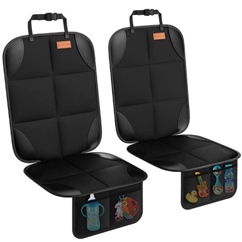 Car Seat Protector, 2Pack, Protect Child Seats with Thickest Padding and Non-Slip Backing Mesh Pockets for Baby and Pet - Black